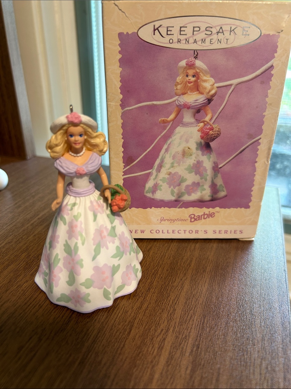 1995 Barbie Floral Dress Ornament - Pink, Lavender & Green